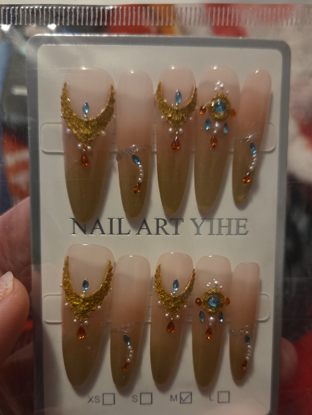 ♥️2 For $25♥️Nude & Gold Rhinestone Press-On Nail Set